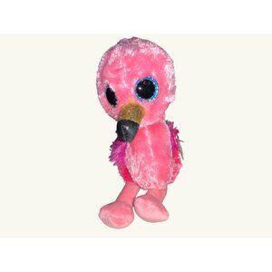 Ty Beanie Boo's Gilda Pink Flamingo 2018 Silk Plush Toy Blue Glitter Eyes